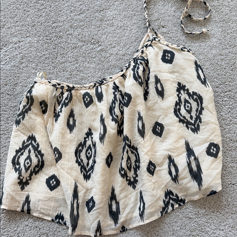 Zara Black & Cream Printed Tie-Strap Camisole one shoulder